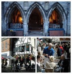Collage: Cathedral Bookshop, The Eclipse pub, High St Cafe